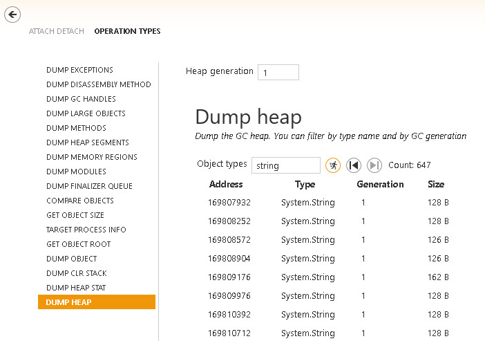 Dump heap - strings from generation 1