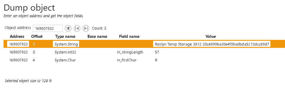 Dump object (string in address 169807932)
